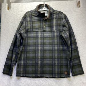 John Wayne Shirt mens Pullover 1/4 Snap Long Sleeve Green Blue Plaid Fleece